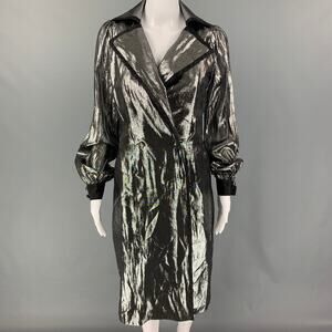 BILL BLASS Size 2 Silver Black Silk Metallic Double Breasted Coat